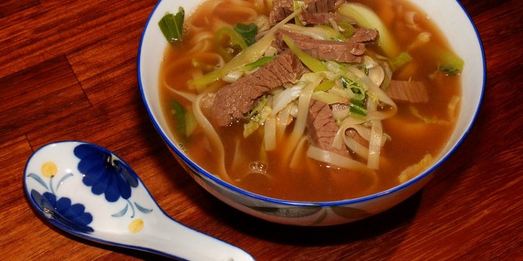 Beef, vegetable and noodle soup
