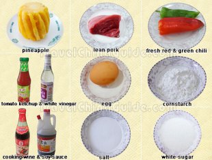 Ingredients of Sweet and Sour Pork with Pineapple