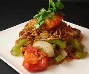 My favorite tomato beef chow mein. Recipe follows at the end.