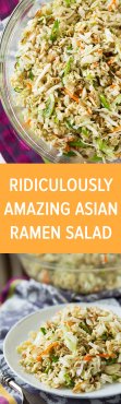 This ridiculously amazing Asian ramen salad will have you and your guests going back for thirds and fourths. Everyone will be asking for the recipe and you'll want to bring this easy dish to every potluck!